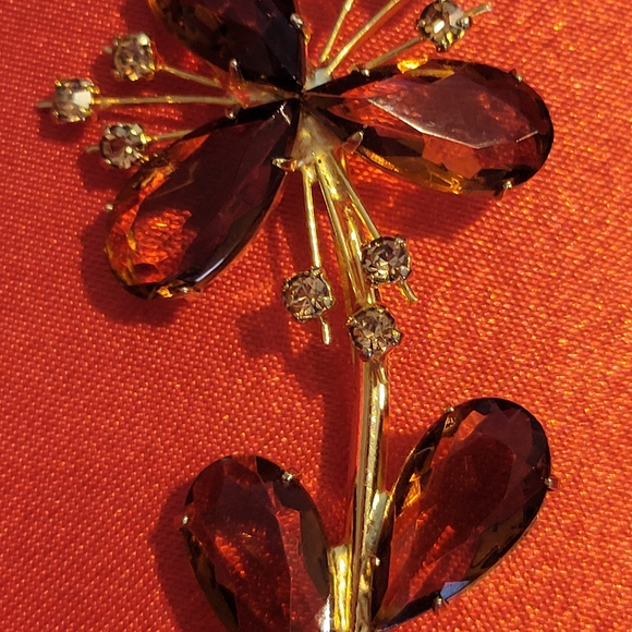 MADE IN AUSTRIA, SMOKY QUARTZ, AND RHINESTONE BROOCH - Picture 2 of 10